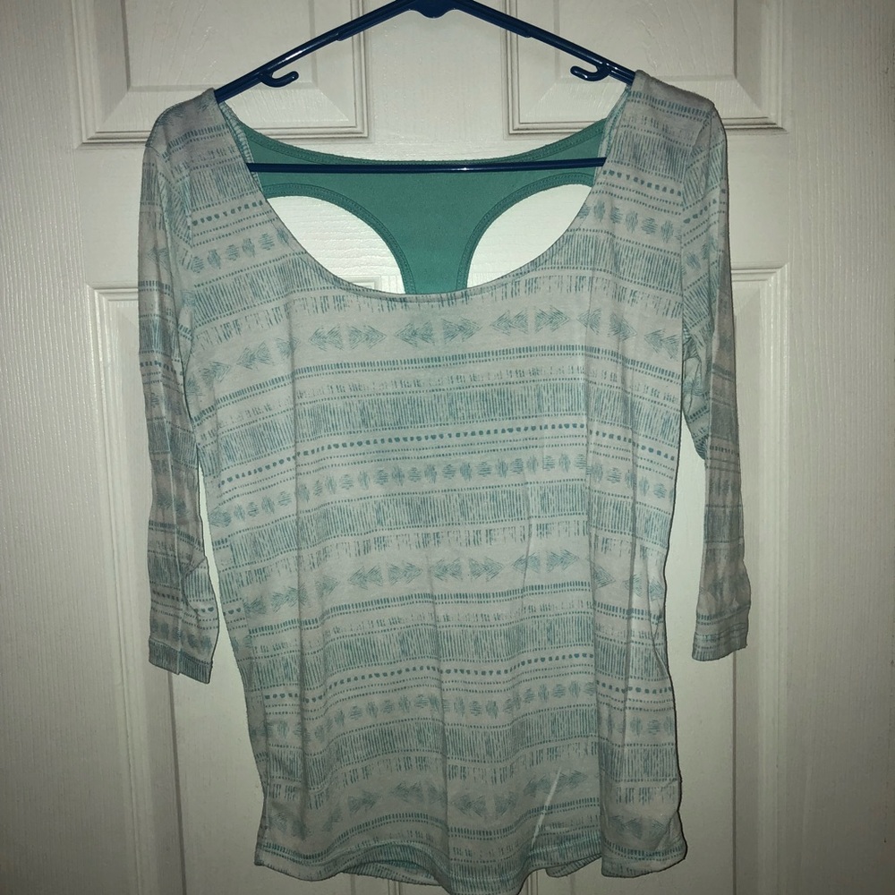 Aqua Patterned 3/4 Sleeve Top